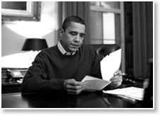 President Obama reading consituent letter